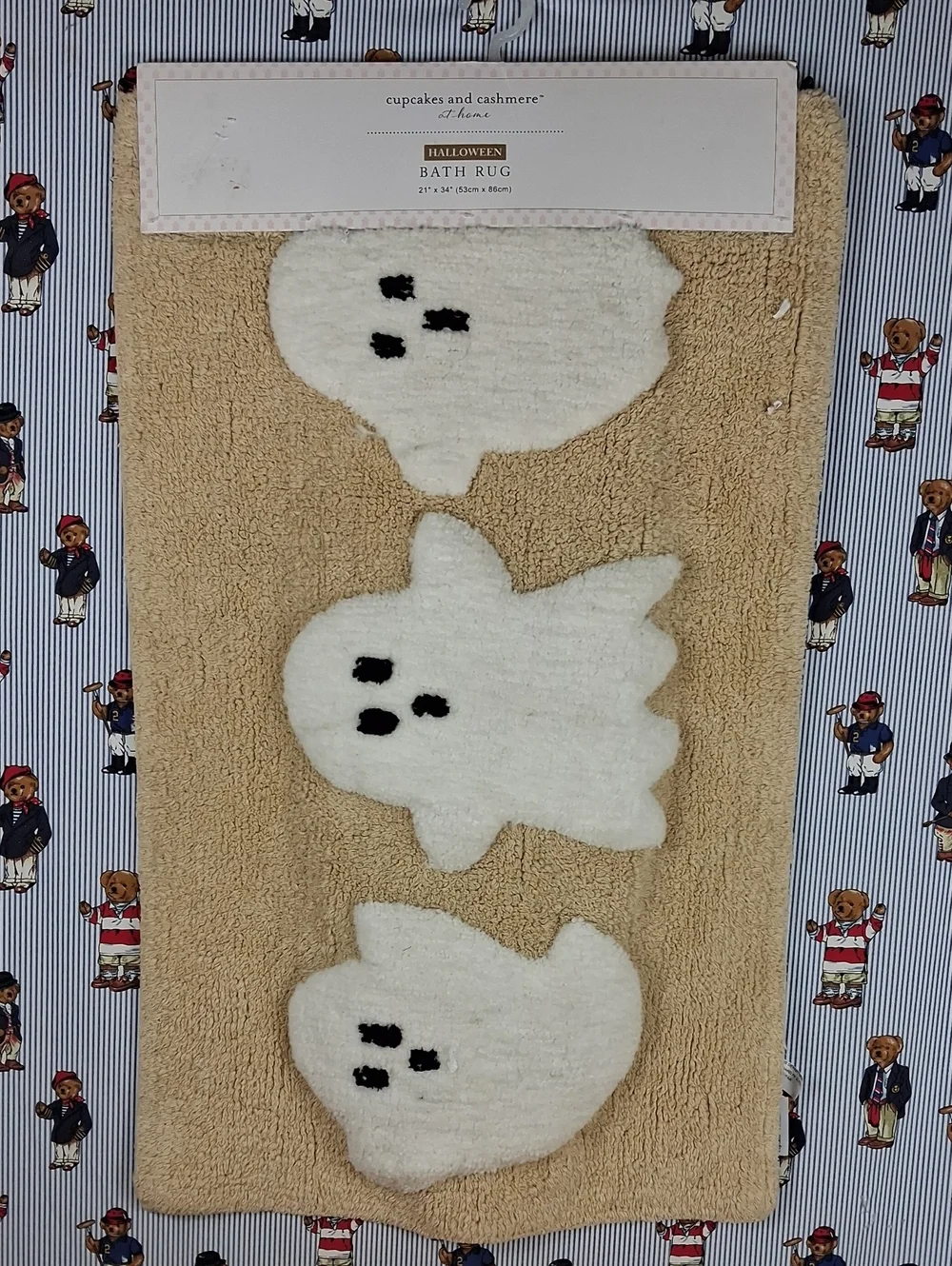 Cupcakes And Cashmere At Home Tan & White 3 Ghost Halloween Bath Rug 21 X 34
